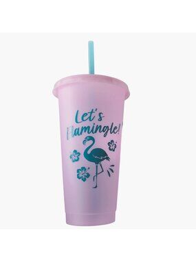 Lets Flamingle Color Changing Tumbler Travel Cup Lid Straw Pink  Beach Pool